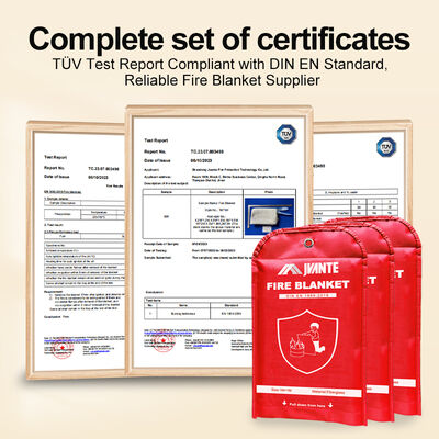 JAT-1101 Selimut Api Fiberglass 1m×1m Putih 430g/㎡ Ketebalan 0.45mm Tahan Panas 500℃ EN 1869:2019 Kemasan Tas Oxford 0.53kg Selimut Pemadam Kebakaran Dapur Rumah Tangga